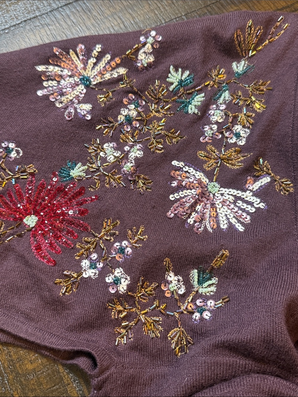 Arden B Y2K Silk Cashmere Beaded Embroidered Tie Front Shrug XS - Picture 6 of 11